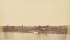 (Banks of the Nile with Palm Trees and Boat) by Théodule Devéria
